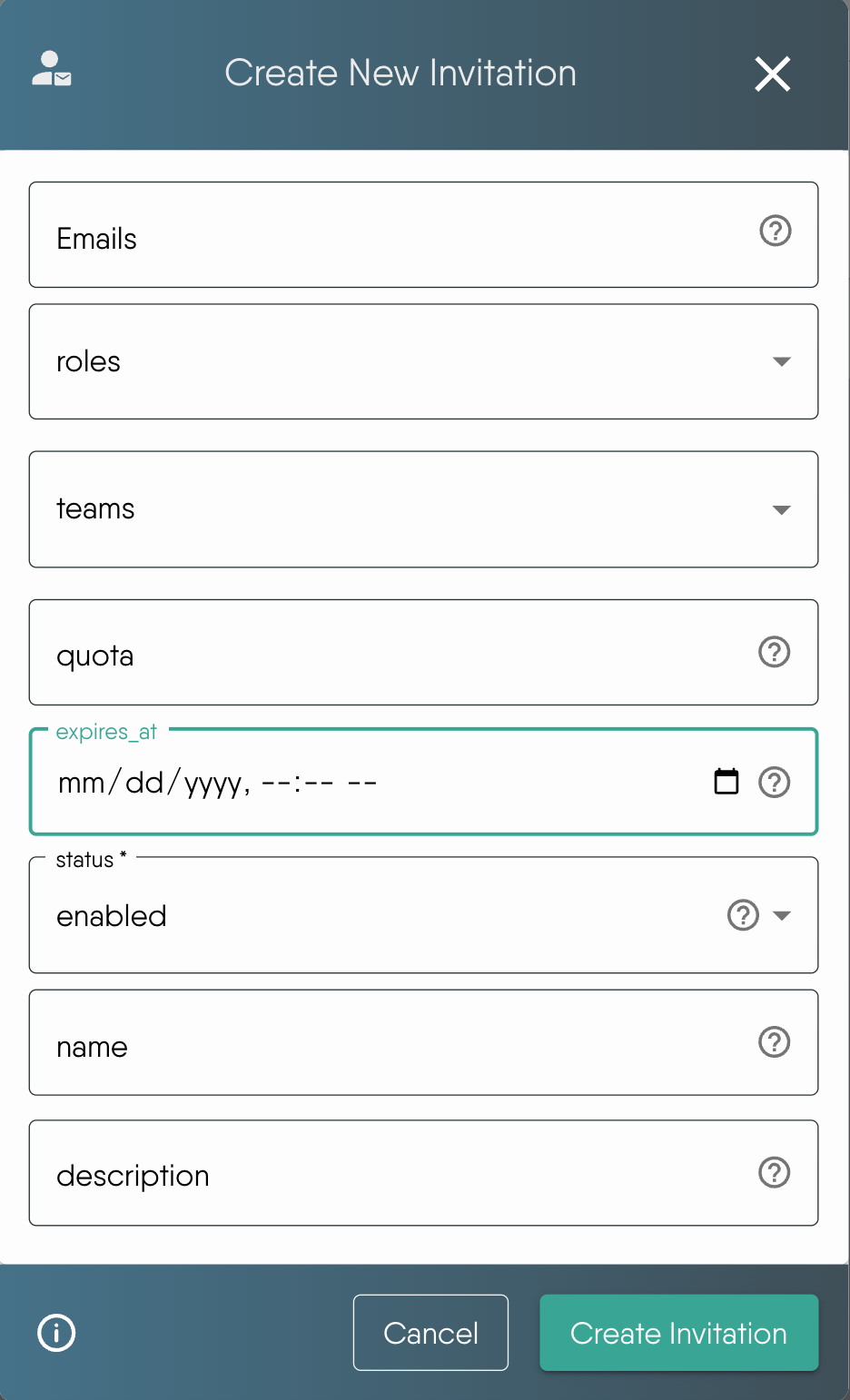 Create Invitation Dialog