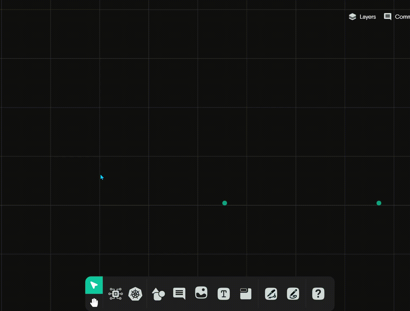 Animation of Kubernetes components with blue backgrounds and distinct outer shapes on the Kanvas canvas