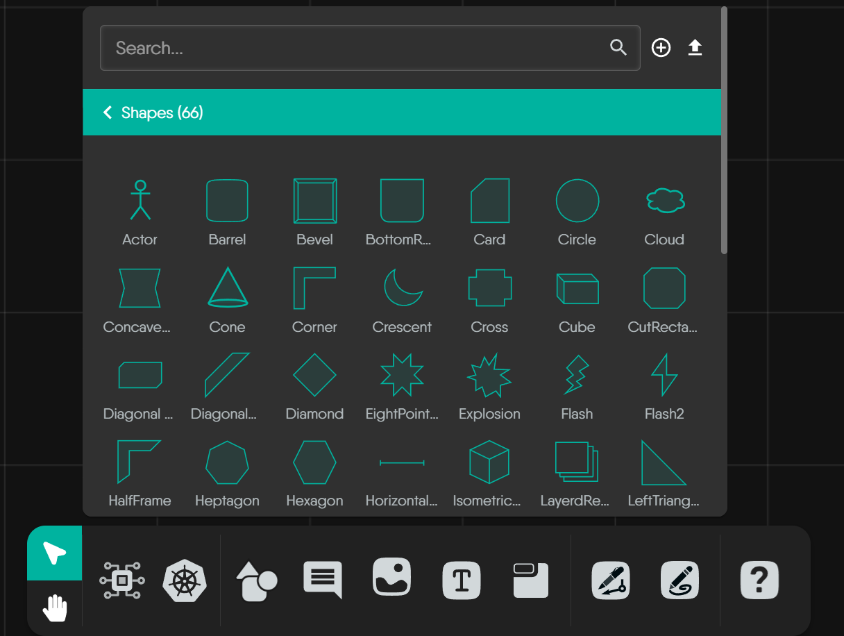 The Shapes palette in Kanvas, showing generic annotation shapes