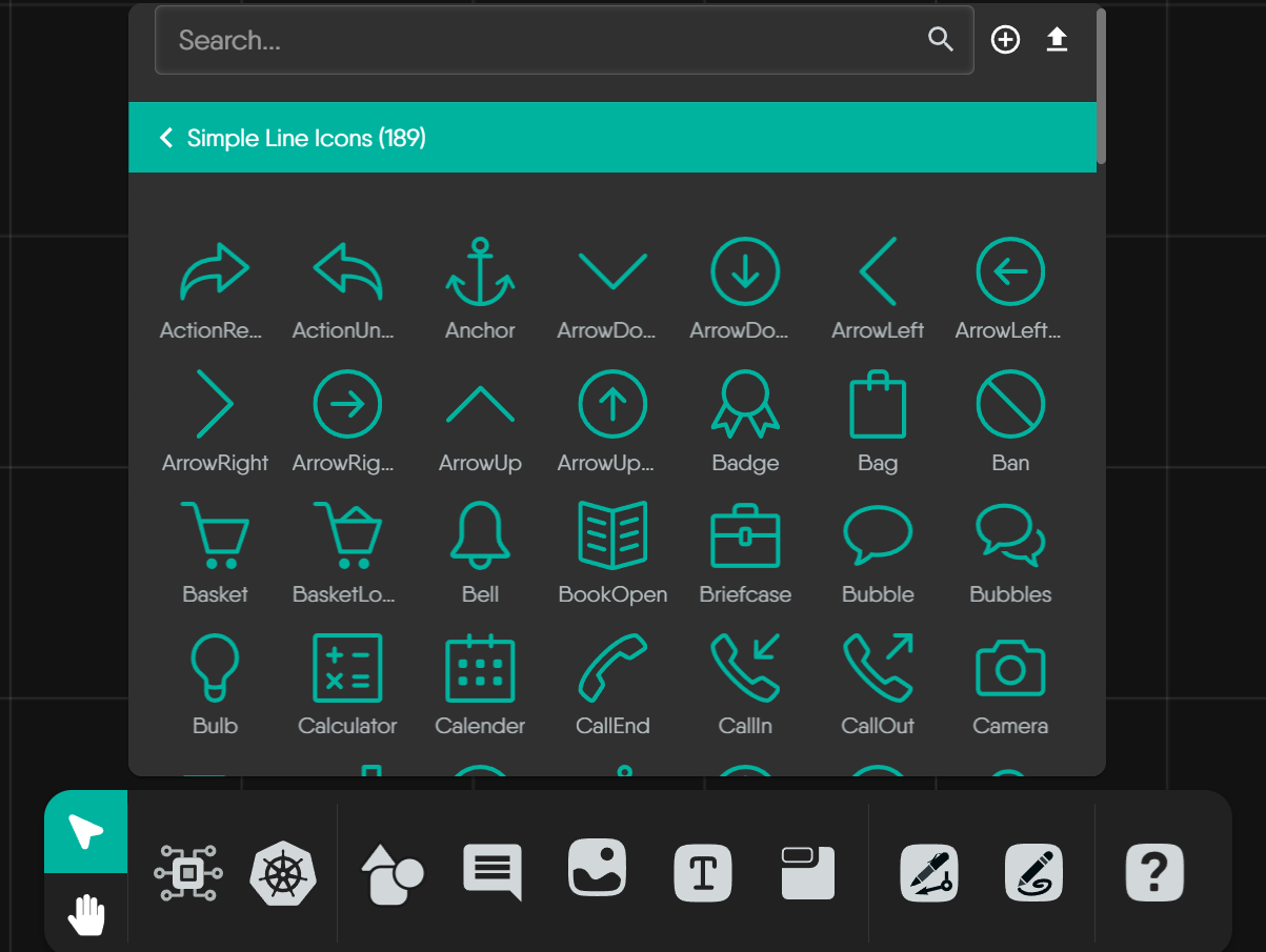 The Simple Line Icons palette in Kanvas